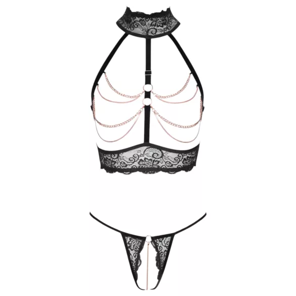Abierta Fina - ensemble lingerie ouverte avec chaînes - noir - L