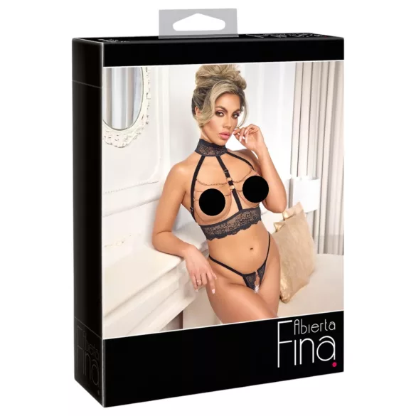 Abierta Fina - ensemble lingerie ouverte avec chaînes - noir - L