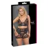 Cottelli Curves - ensemble lingerie dentelle et simili cuir - noir - 2XL