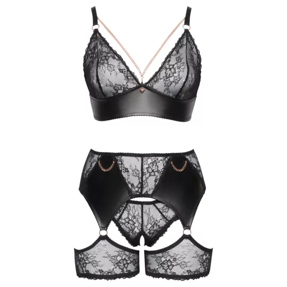 Cottelli Curves - ensemble lingerie dentelle et simili cuir - noir - 2XL