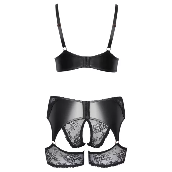 Cottelli Curves - ensemble lingerie dentelle et simili cuir - noir - 2XL