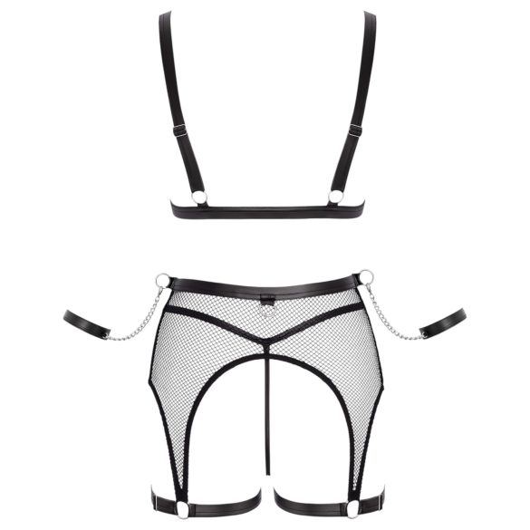 Cottelli Bondage - ensemble lingerie résille transparente avec chaînes - noir