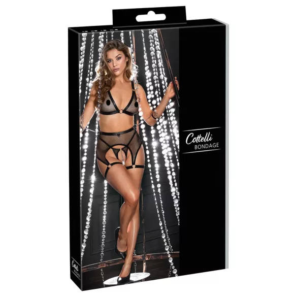 Cottelli Bondage - ensemble lingerie résille transparente avec chaînes - noir - M