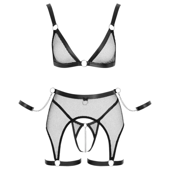 Cottelli Bondage - ensemble lingerie résille transparente avec chaînes - noir - M