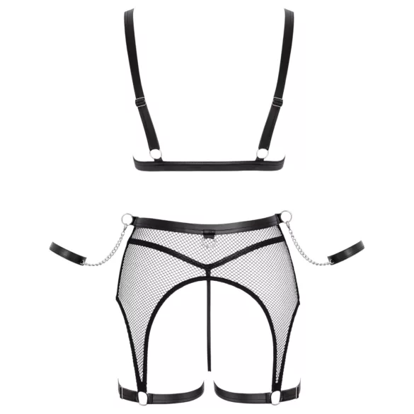 Cottelli Bondage - ensemble lingerie résille transparente avec chaînes - noir - M