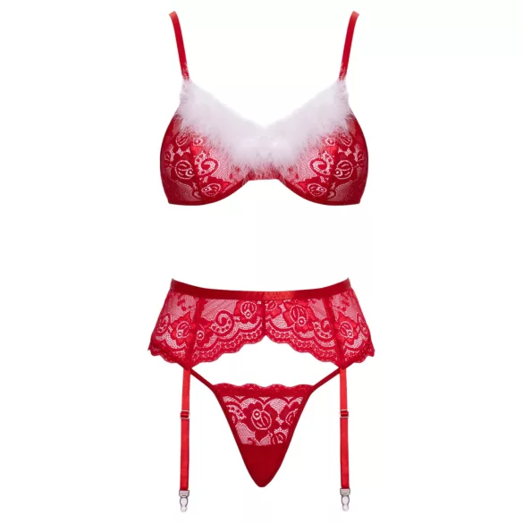 Cottelli - ensemble lingerie Noël dentelle - soutien-gorge et culotte - rouge