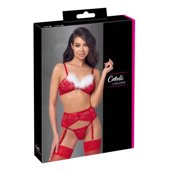Cottelli - ensemble lingerie Noël dentelle - soutien-gorge et culotte - rouge - L/XL