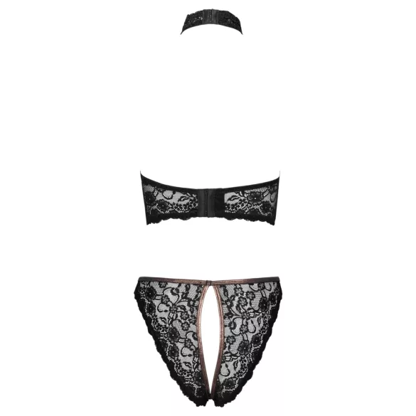 Cottelli - soutien-gorge ouvert en dentelle et string avec ornements or rose (noir)