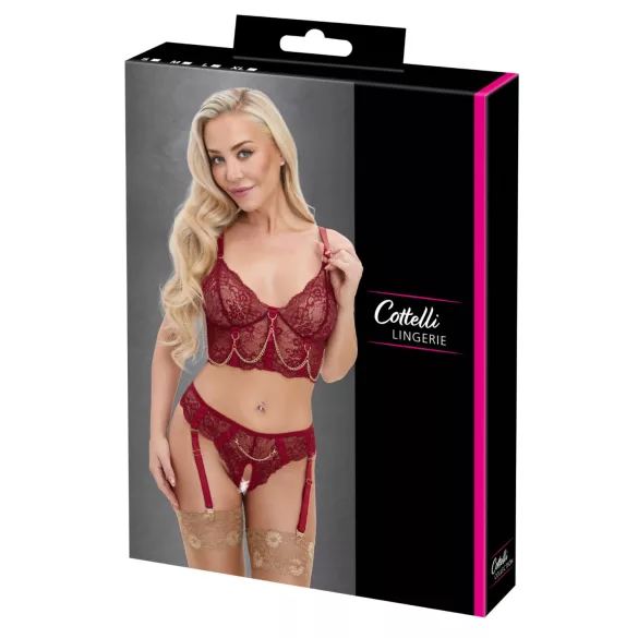 Cottelli - ensemble deux pièces en dentelle avec porte-jarretelles (rouge) - L