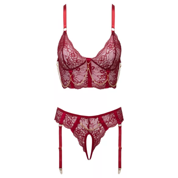 Cottelli - ensemble deux pièces en dentelle avec porte-jarretelles (rouge) - L