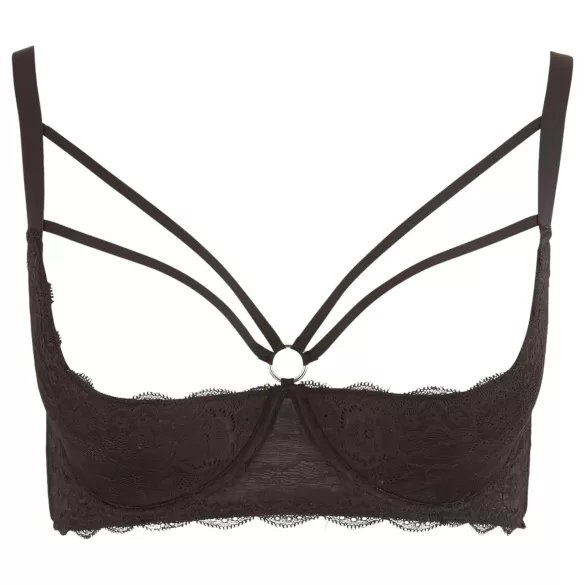 Cottelli Plus Size - soutien-gorge ouvert à armatures et anneaux - noir