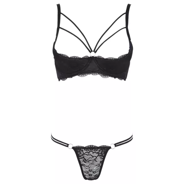 Cottelli - soutien-gorge ouvert à bretelles avec anneaux et string - noir - 80B/M