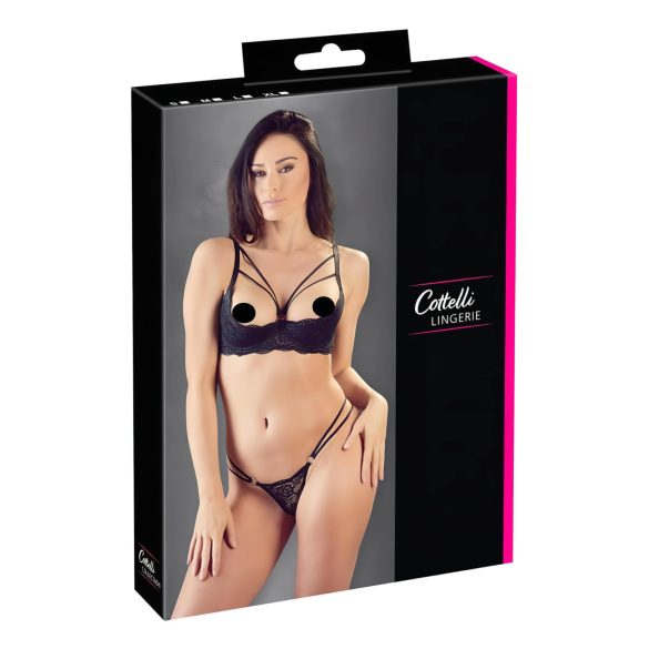 Cottelli - Porte-jarretelles à anneaux et string (noir) - 85C/L