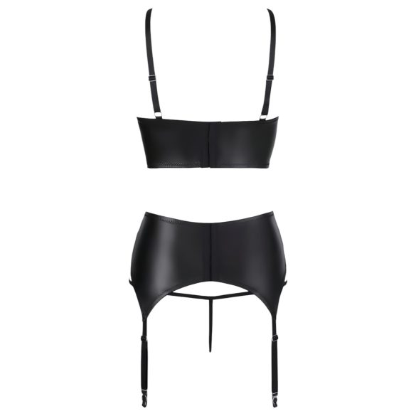 Abierta Fina - ensemble lingerie dentelle à bretelles strass - noir