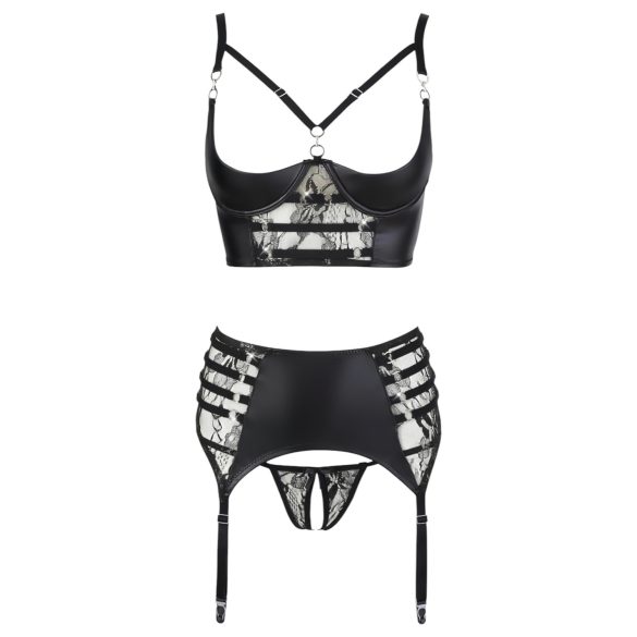 Abierta Fina - ensemble lingerie dentelle à bretelles strass - noir - 85B/L