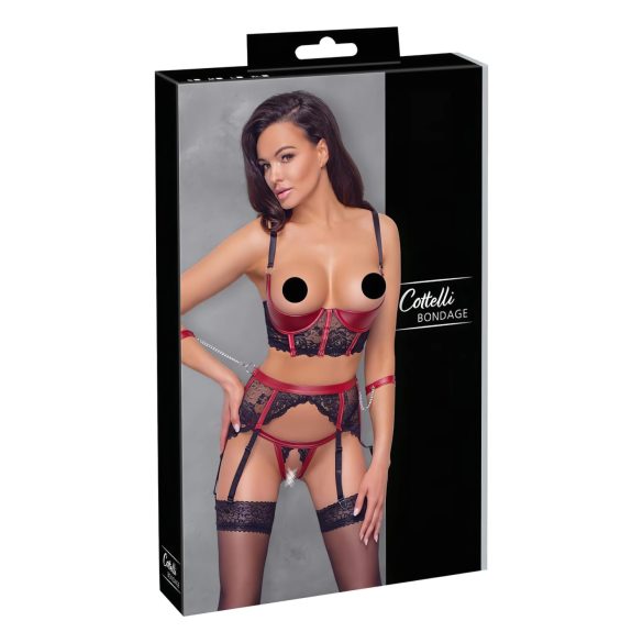 Cottelli Bondage - Ensemble en dentelle rouge, rehausse-buste joueuse