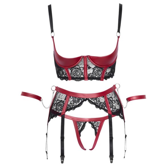 Cottelli Bondage - ensemble soutien-gorge ouvert dentelle rouge mat