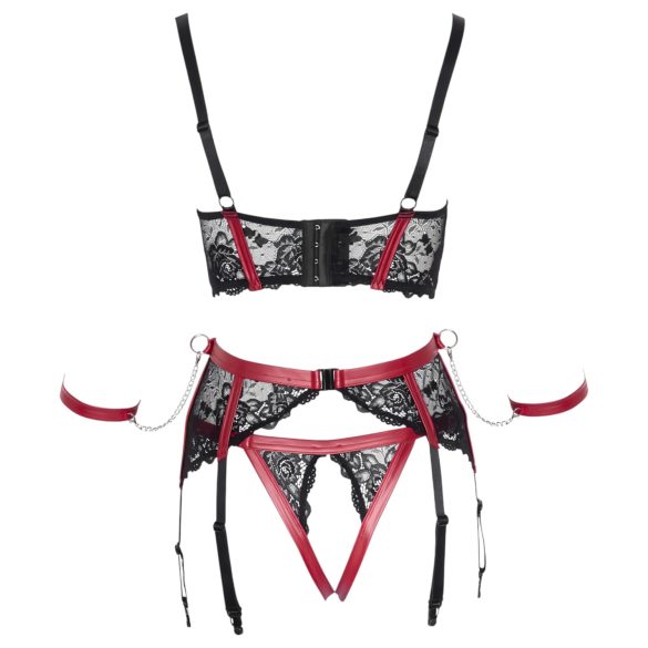 Cottelli Bondage - ensemble soutien-gorge ouvert dentelle rouge mat
