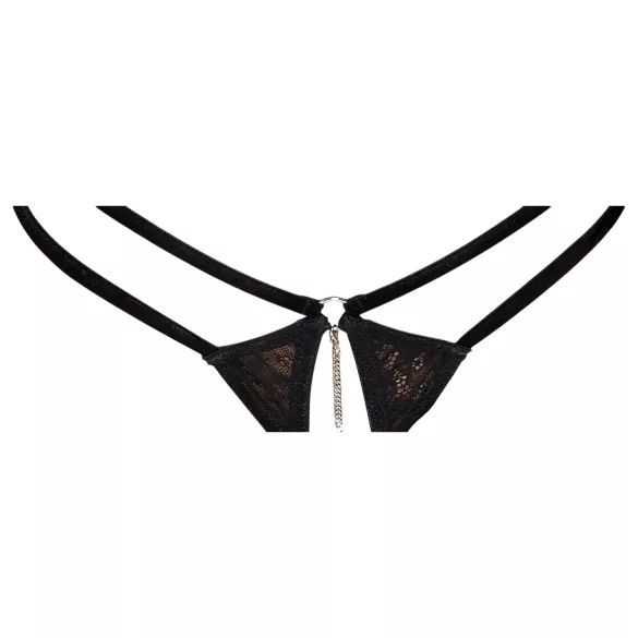 Abierta Fina - string ouvert et guêpière (noir)
