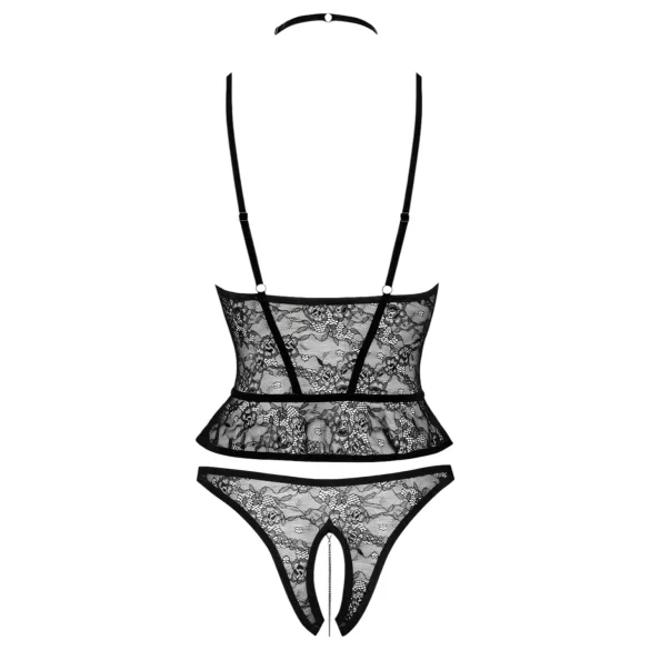 Abierta Fina - string ouvert et guêpière (noir) - L