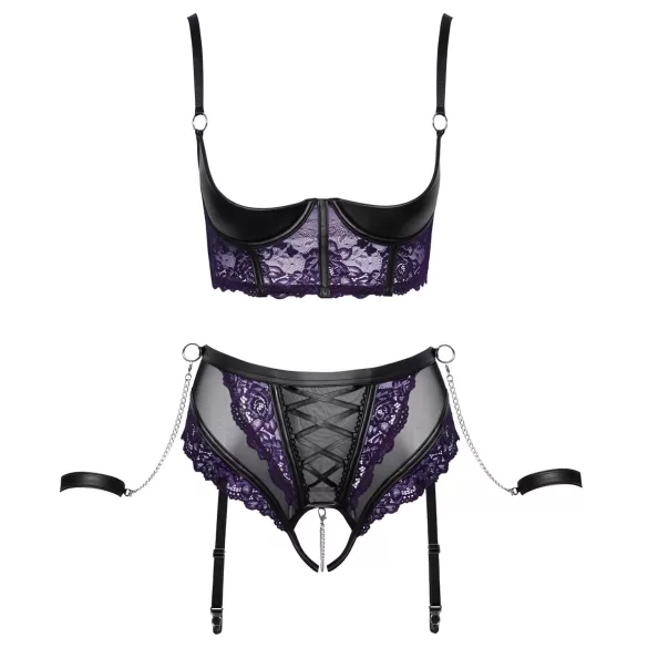 Cottelli Bondage - ensemble soutien-gorge et menottes de bras (noir-violet) - M