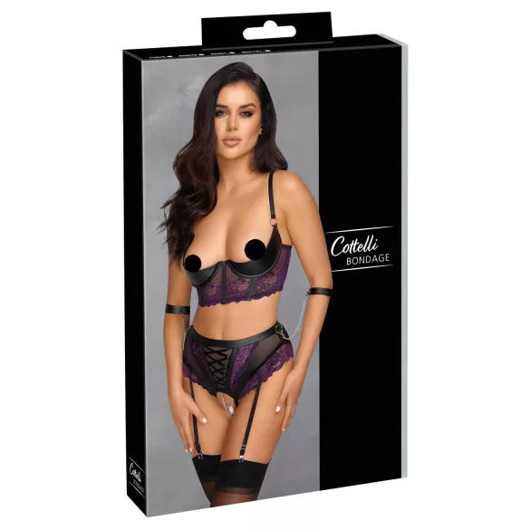 Cottelli Bondage - ensemble soutien-gorge et menottes - noir violet - L