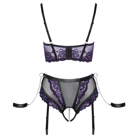 Cottelli Bondage - ensemble soutien-gorge et menottes de bras (noir-violet) - XL