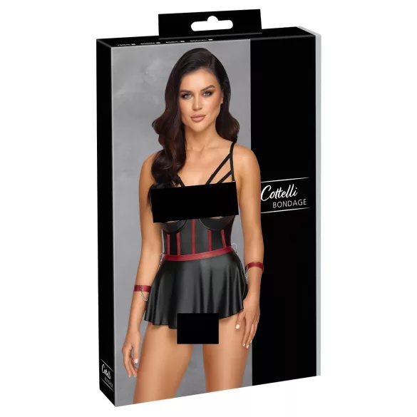 Cottelli Bondage - set lingerie brillant avec menottes - noir - 80B/M
