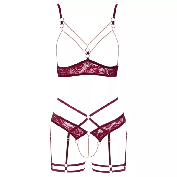 Abierta Fina - soutien-gorge ouvert avec chaînes - ensemble - rouge - M