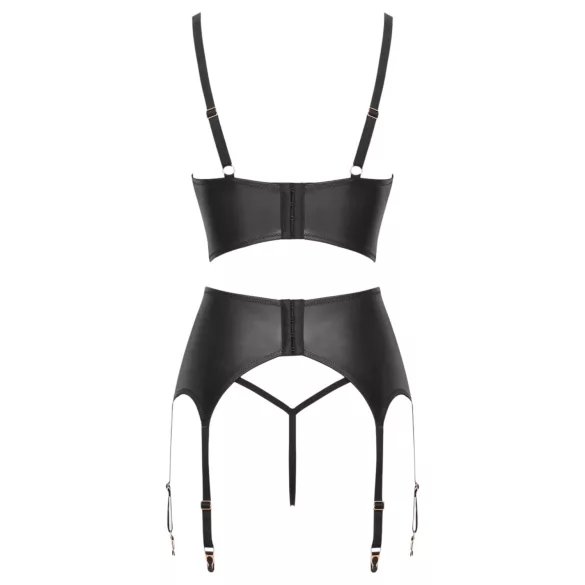 Abierta Fina - ensemble porte-jarretelles en dentelle trois pièces (noir)