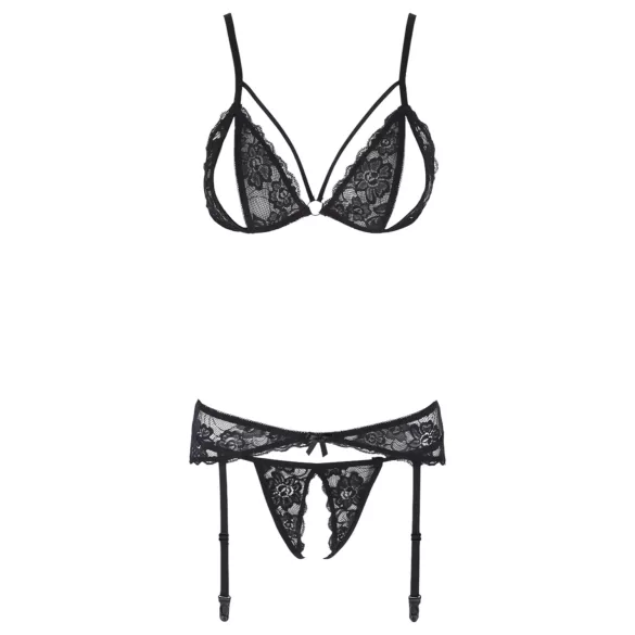 Cottelli - ensemble lingerie ouvert en dentelle - noir - M