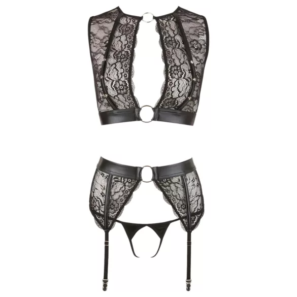 Cottelli Bondage - ensemble de lingerie en dentelle + menottes (4 pièces)