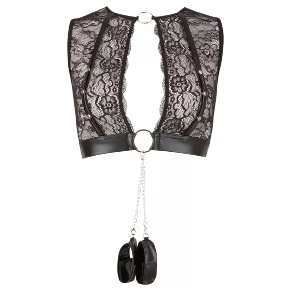 Cottelli Bondage - ensemble de lingerie en dentelle + menottes (4 pièces)