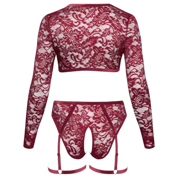 Cottelli Curves - ensemble lingerie dentelle manches longues - rouge - 2XL