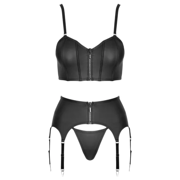 Cottelli - corset à fermeture éclair, porte-jarretelles et string (noir)