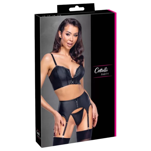 Cottelli - corset à fermeture éclair, porte-jarretelles et string (noir) - M