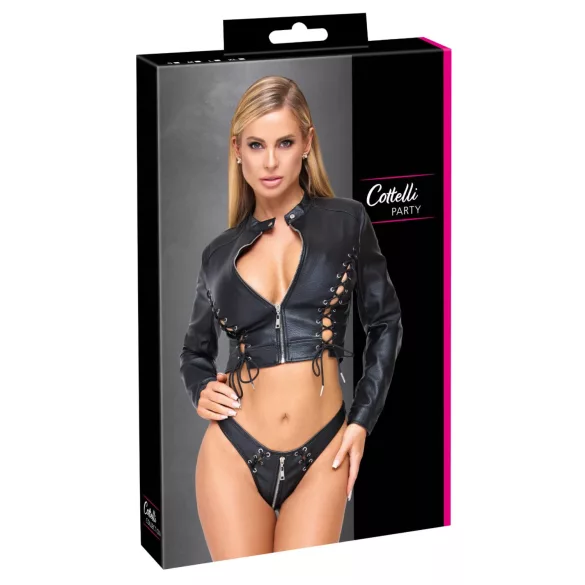 Cottelli - ensemble veste courte en similicuir et string (noir) - M