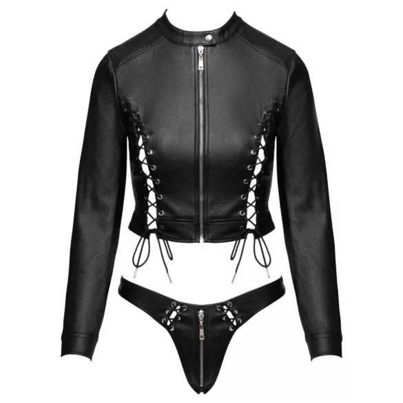 Cottelli - ensemble veste courte en similicuir et string (noir) - M