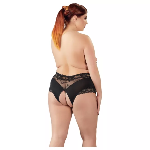 Cottelli - culotte ouverte grande taille - dentelle perles - noir - 4XL