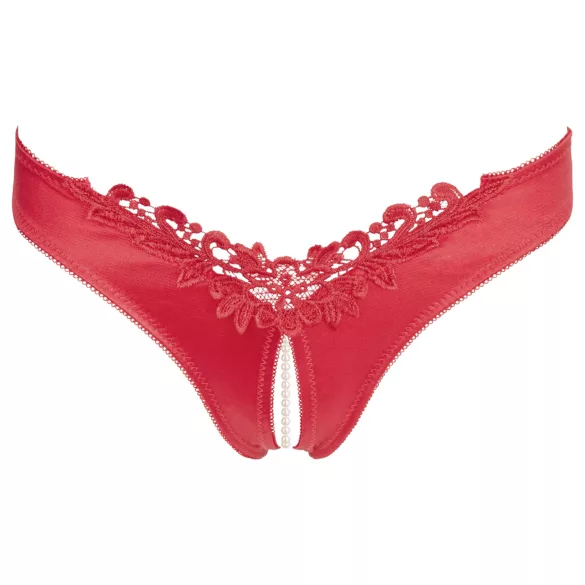 Cottelli - culotte ouverte perlée femme - motif fleuri - rouge - M