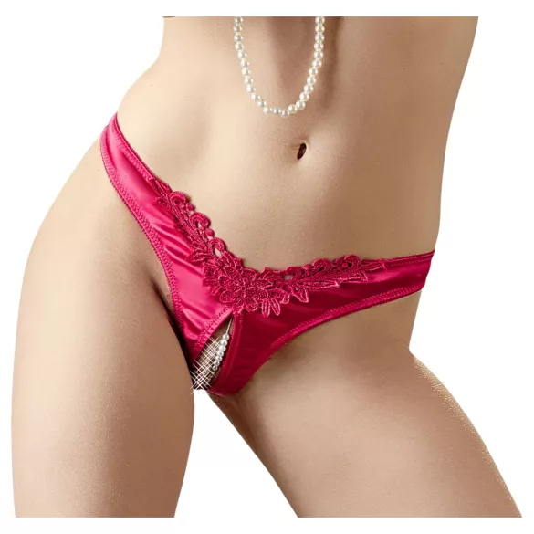 Cottelli - culotte ouverte perlée femme - motif fleuri - rouge - XL