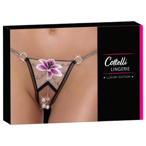 Cottelli - string de luxe brodé de lys (noir-blanc) - M/L