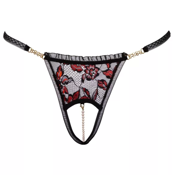 Cottelli - string perlé luxueux à motif rose - noir