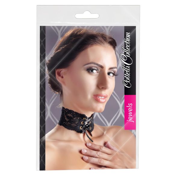 Cottelli - Large collier dentelle lacé (noir)