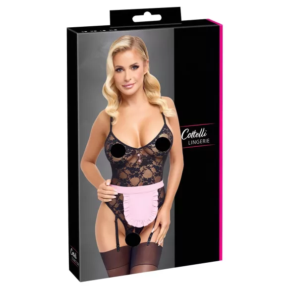 Cottelli - déguisement soubrette transparent - noir rose