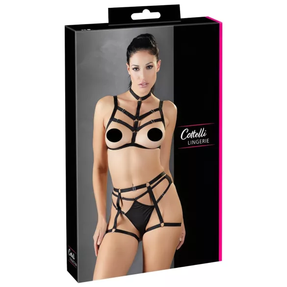 Cottelli - harnais de corps orné noir trio de lingerie (S-L)