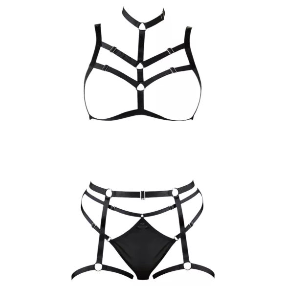 Cottelli - harnais de corps orné noir trio de lingerie (S-L)