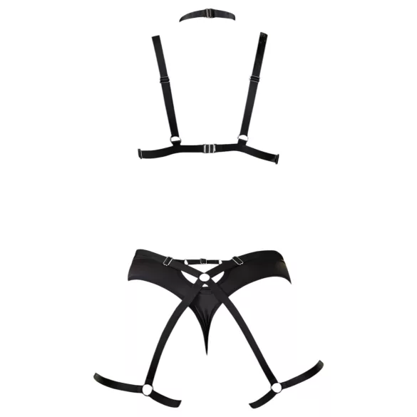 Cottelli - harnais de corps orné noir trio de lingerie (S-L)