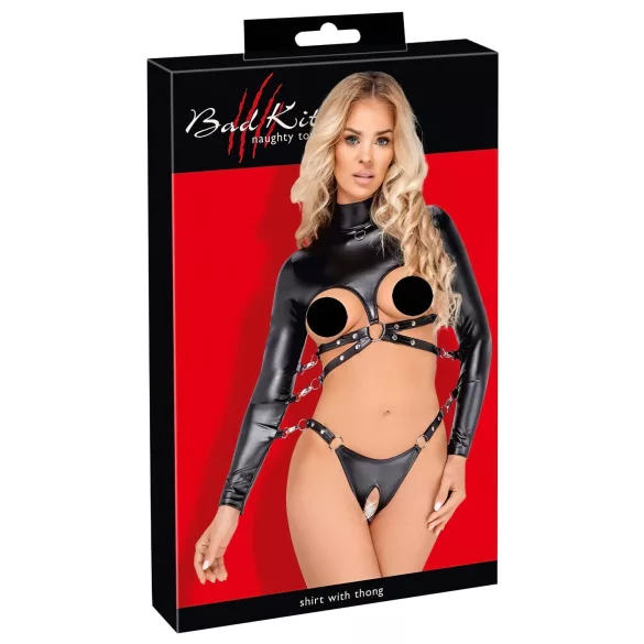 Bad Kitty - ensemble bondage poitrine ouverte (noir) - L