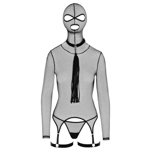 Bad Kitty - Set BDSM résille transparent avec fouet - noir
